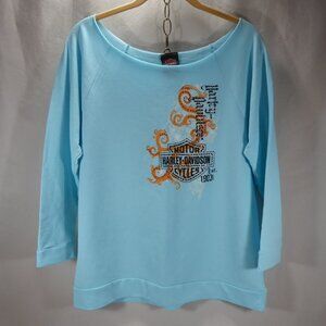 Womens Harley Davidson Aqua Off the Shoulder 3/4 Sleeve Shirt M South-East, Ohio